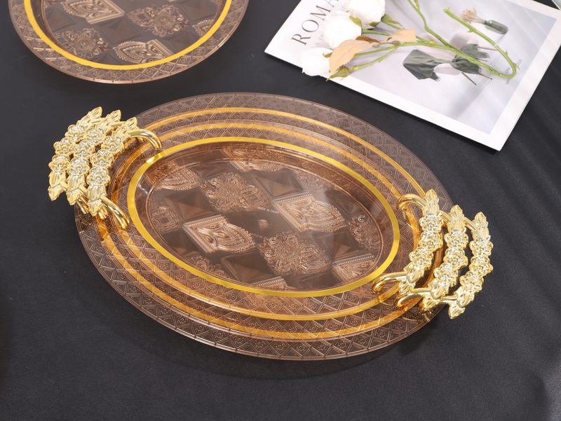 蝴蝶把手蛋形宽边托盘中号（琥珀色）